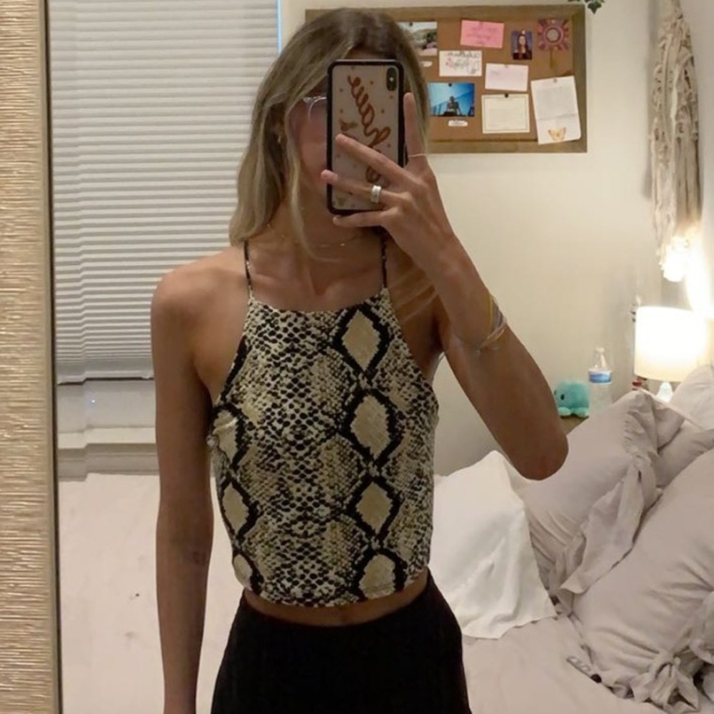 snake print top. size small.